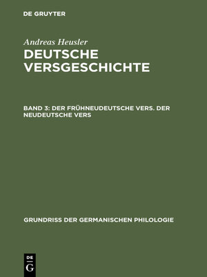 cover image of Der frühneudeutsche Vers. Der neudeutsche Vers